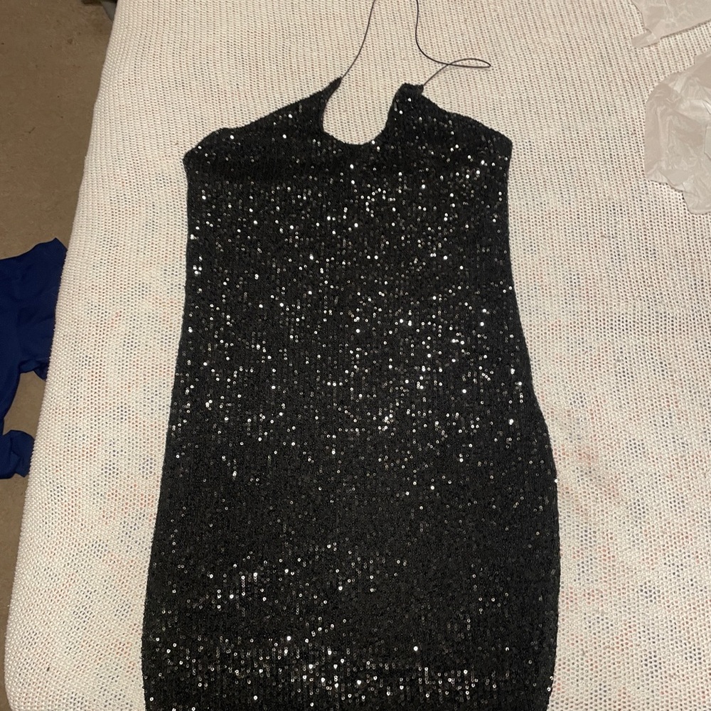 Fashion Nova Black Sequin Backless Dress